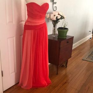 Monique Lhuillier Chiffon Bridesmaid Peach Ombre Dress Size 10